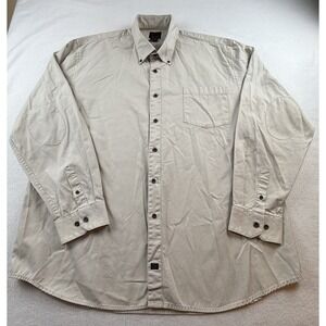 F/X Fusion Men's Long Sleeve Button Down Collared Beige Shirt Heavy Cotton XXL